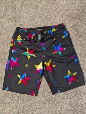 Drill Clothing Co Rainbow Stars Shorts Small NWT Black Metallic Colorful 90s Y2K